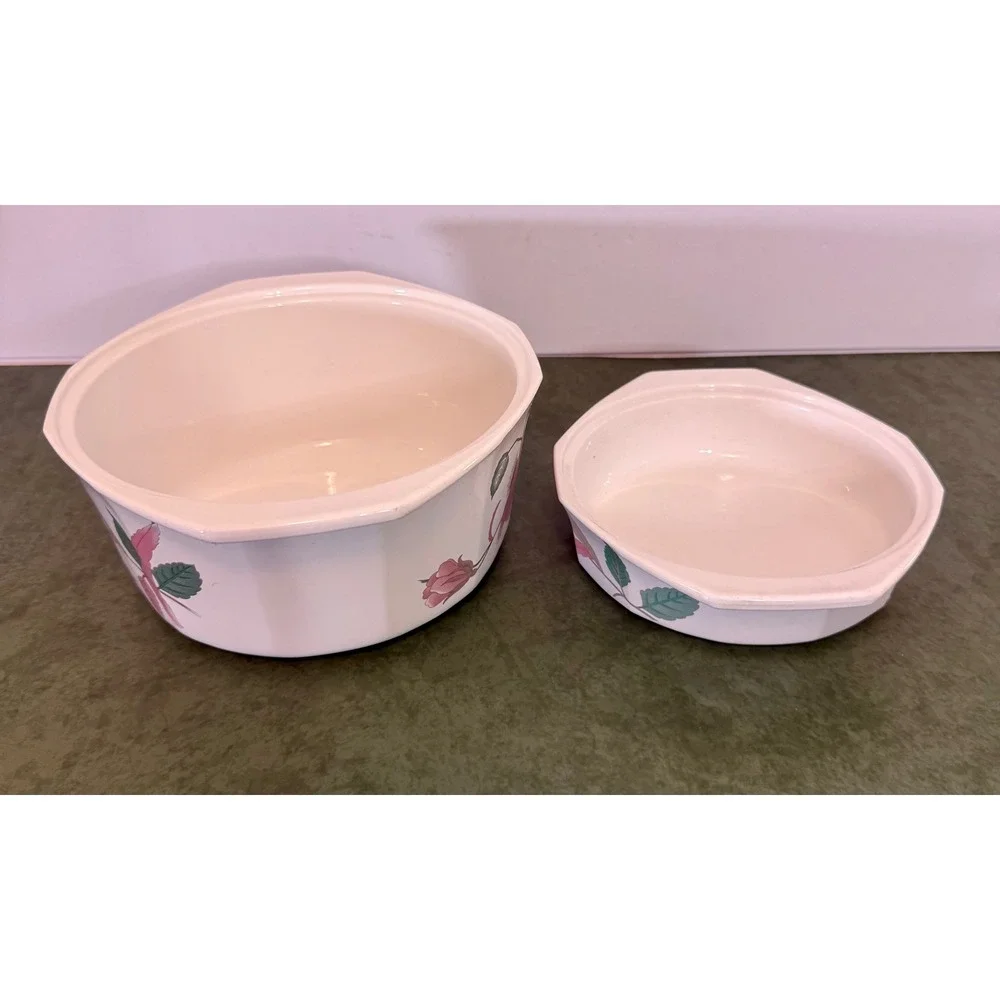 Mikasa Fire & Ice Silk Flowers AA009 Casserole Dish Set 2pc Pink Floral Japan